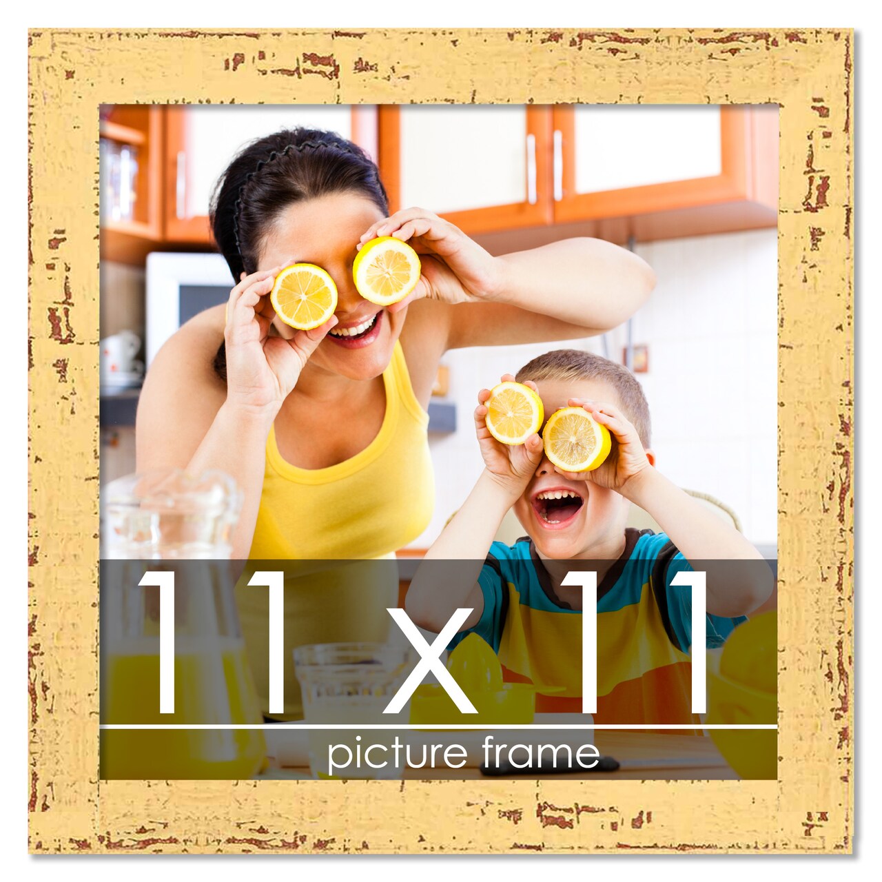 Square Shabby Chic Yellow Picture Frame - UV Acrylic, Foam Board Backing, Hanging Hardware